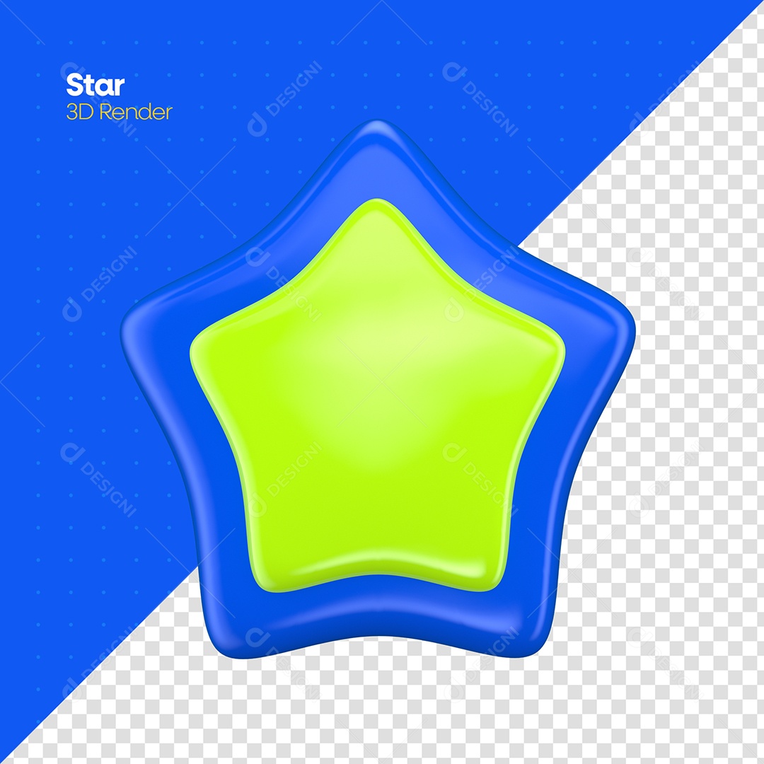 Elemento 3D Estrela Azul e Verde Para Composição PSD