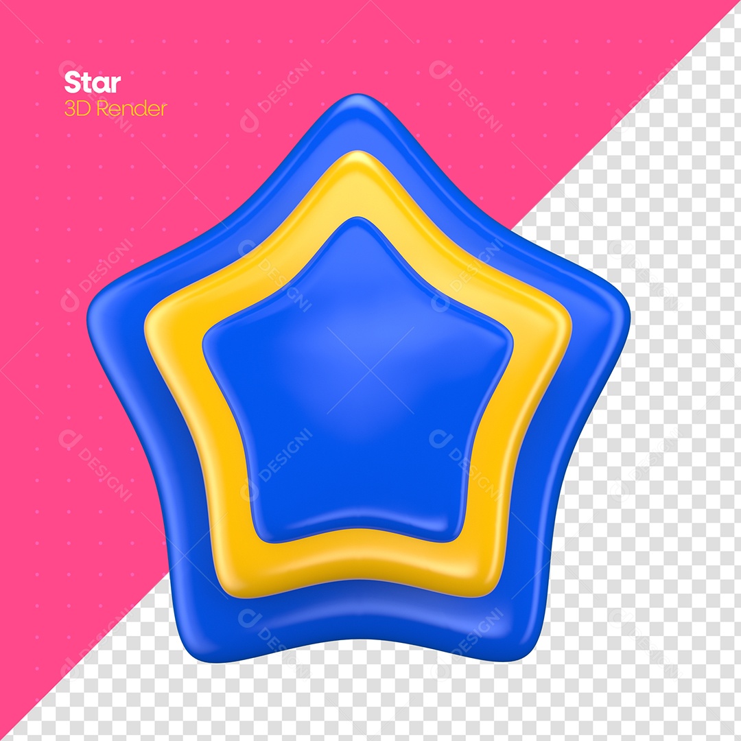 Estrela Colorida Azul e Amarelo Elemento 3D Para Composição PSD