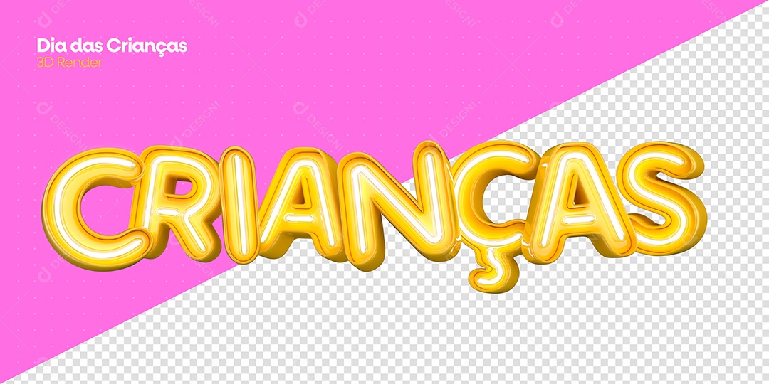 Texto 3D Crianças Amarelo Para Composição PSD