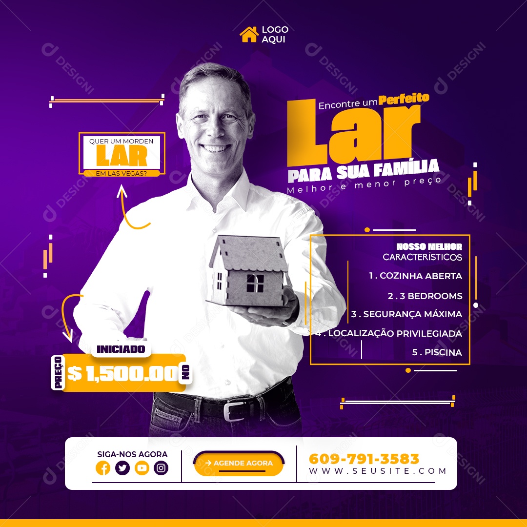 Imobiliária Encontre um Perfeito Lar para sua Família Social Media PSD Editável