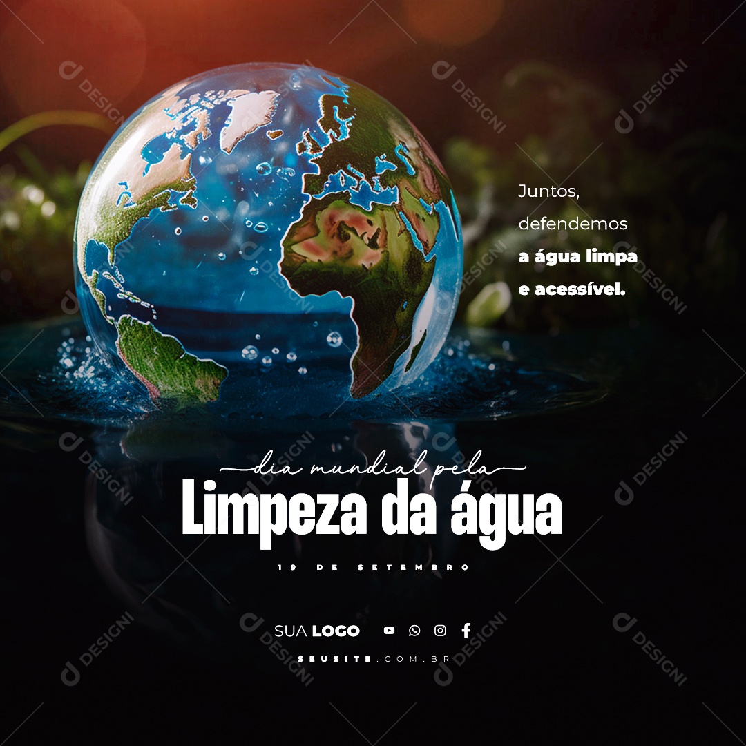 Dia Mundial pela Limpeza da Água Juntos Defendemos a Água Limpa e Acessível Social Media PSD Editável