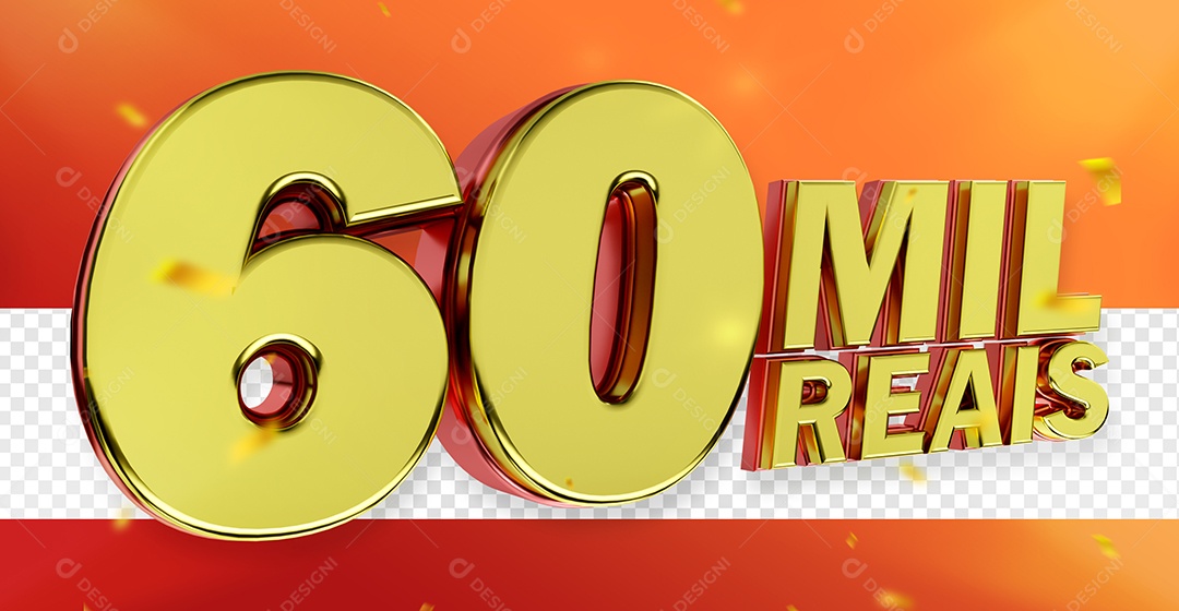 Selo 3D 60 Mil Reais Dourado para Composição PSD