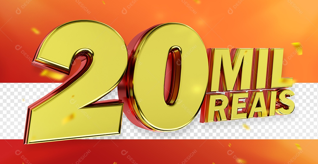 Selo 3D 20 Mil Reais Dourado para Composição PSD