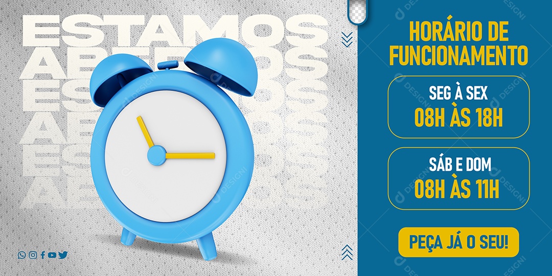 Banner Horário De Funcionamento Estamos Aberto Social Media PSD Editável