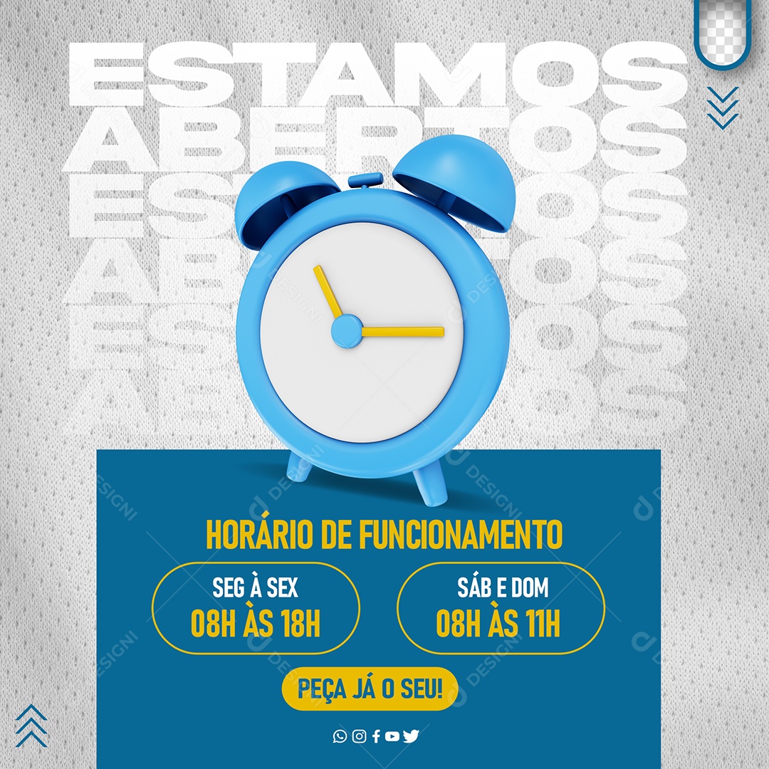 Horário De Funcionamento Estamos Aberto Social Media PSD Editável