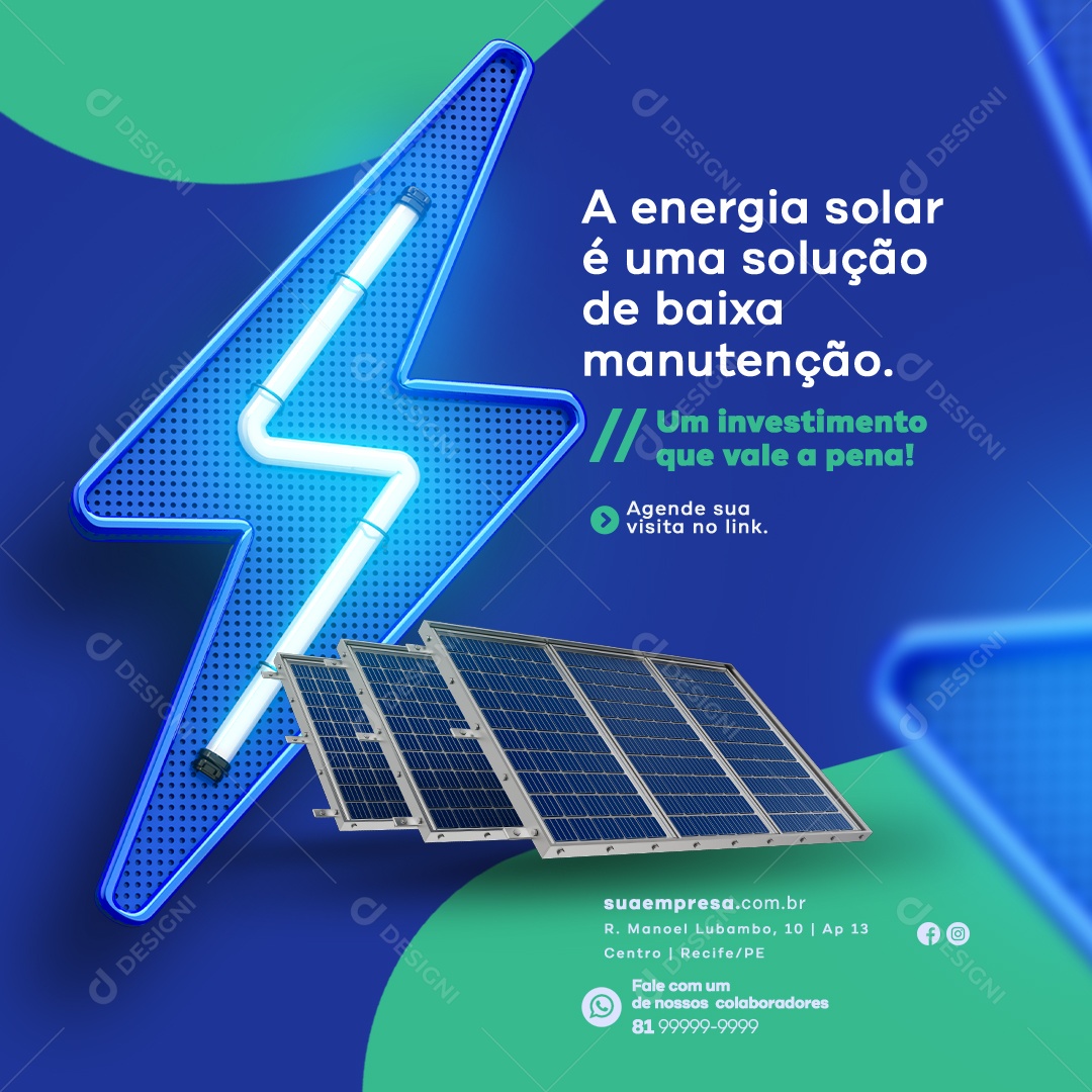 Energia Solar A Energia Solar é Uma Solução de Baixa Manutenção Social Media PSD Editável