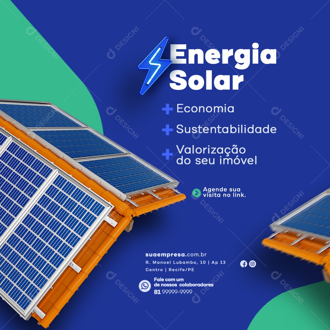 Energia Solar Economia Sustentabilidade Valorização do Seu Imóvel Social Media PSD Editável