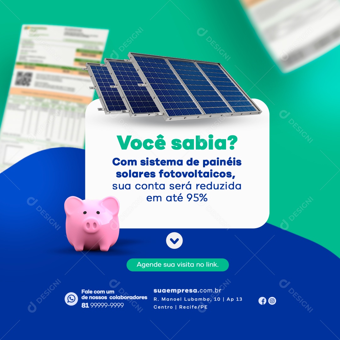 Energia Solar Você Sabia com Sistema de Painéis Solares Fotovoltaicos sua Conta será Reduzida Social Media PSD Editável