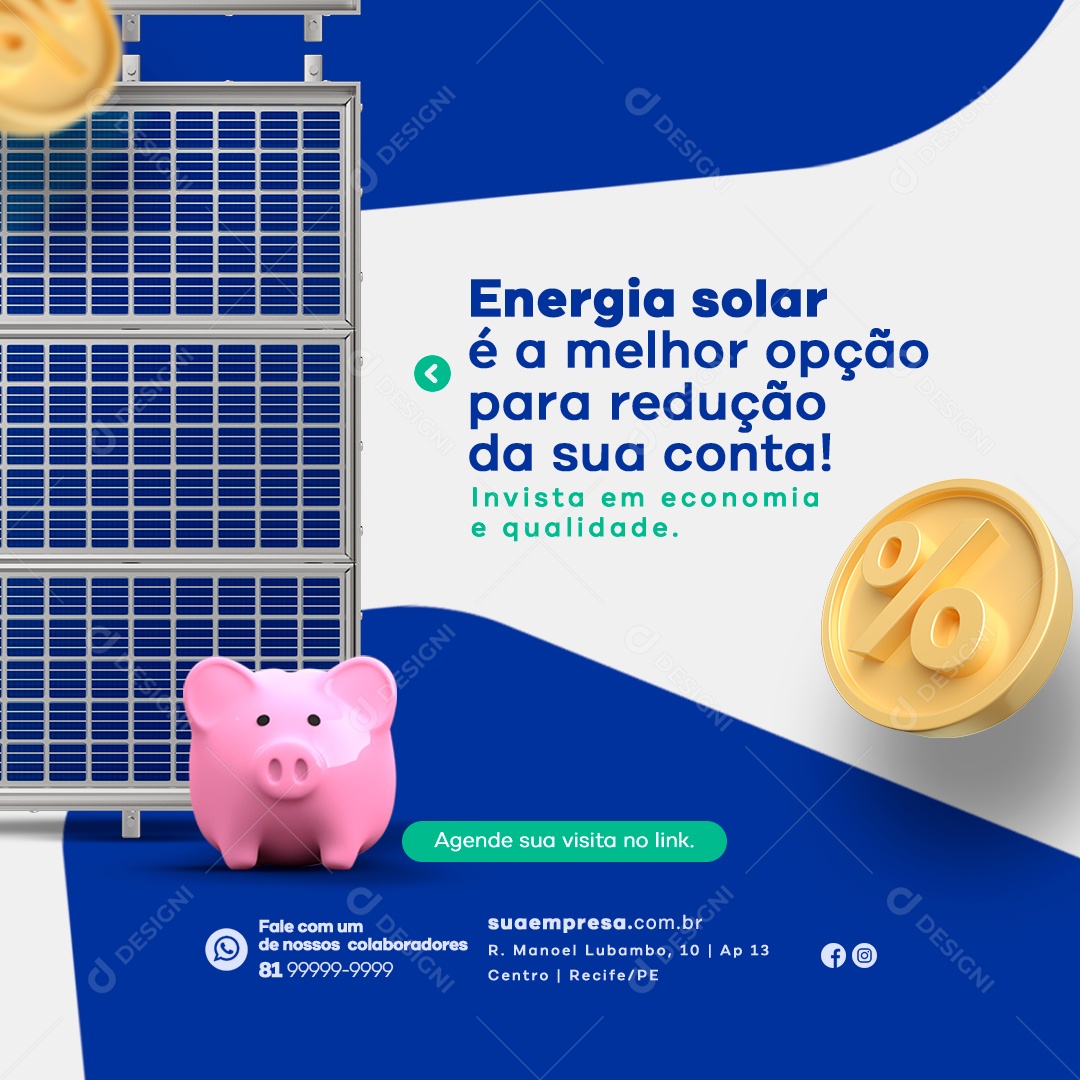 Energia Solar é a Melhor Opção para Redução da Sua Conta Social Media PSD Editável