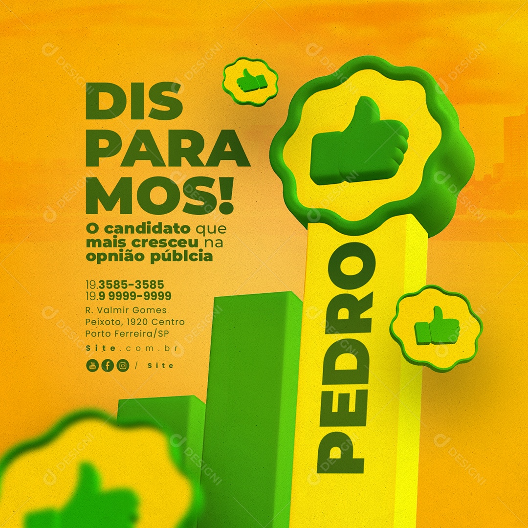 Política Disparamos Pedro O Candidato que mais Cresceu Social Media PSD Editável