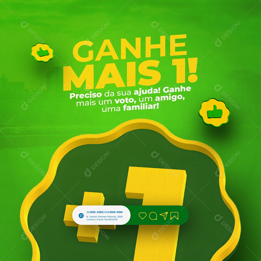 Política Ganhe Mais 1 Voto Social Media PSD Editável