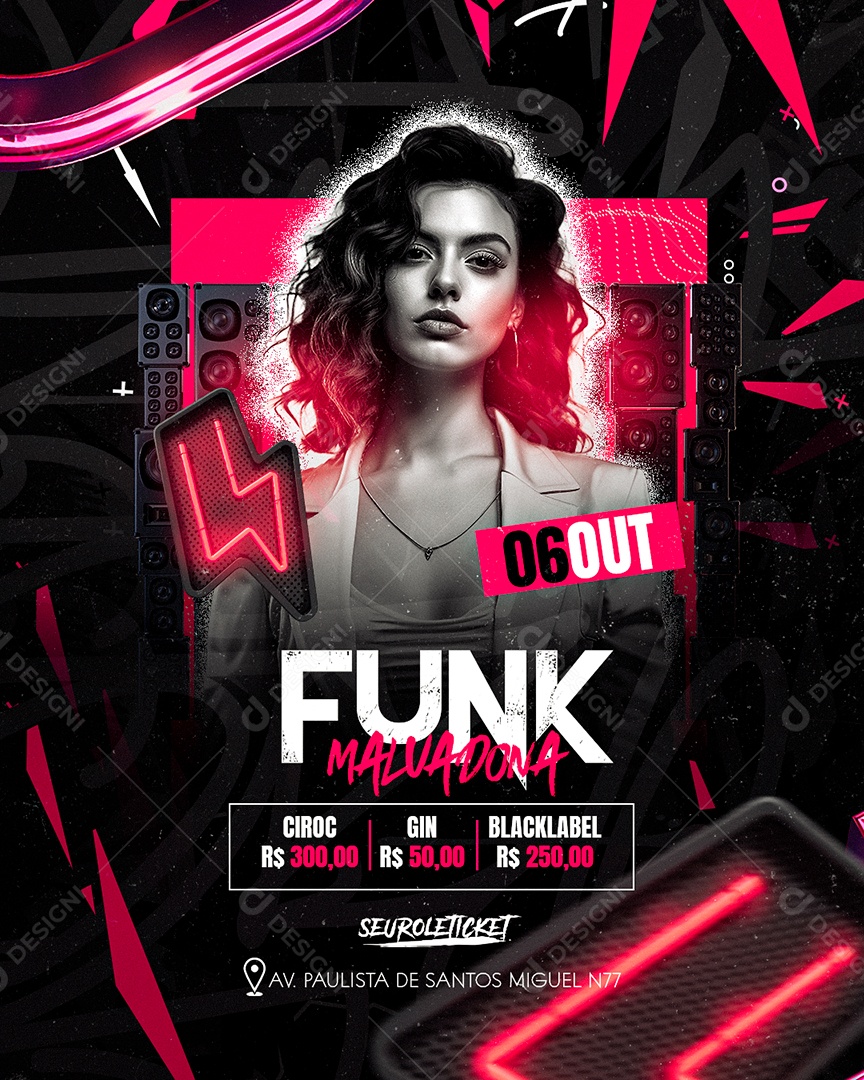 Flyer Funk Malvadona Social Media PSD Editável