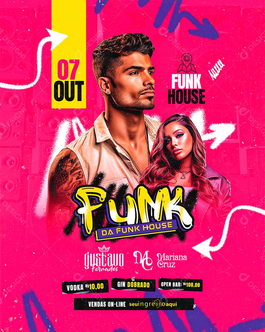 Flyer Funk Da Funk House Gustavo Fernades Mariana Cruz Social Media PSD Editável