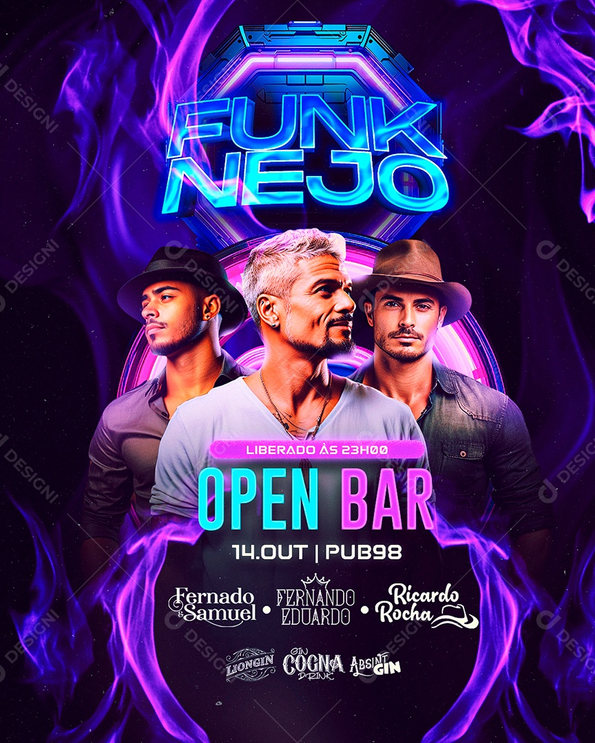 Flyer Funk Nejo Open Bar Fernando Samuel Fernando Eduardo Ricardo Rocha Social Media PSD Editável