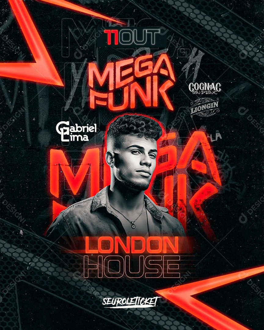 Flyer Mega Funk Gabriel Lima London Social Media PSD Editável