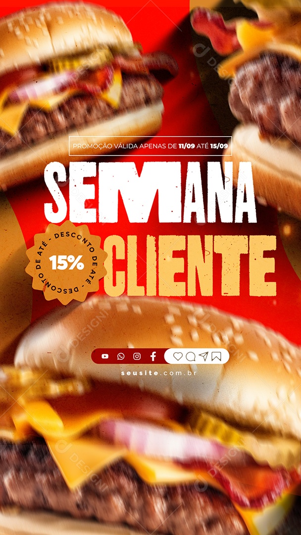 Story Semana do Cliente Hamburgueria Social Media PSD Editável