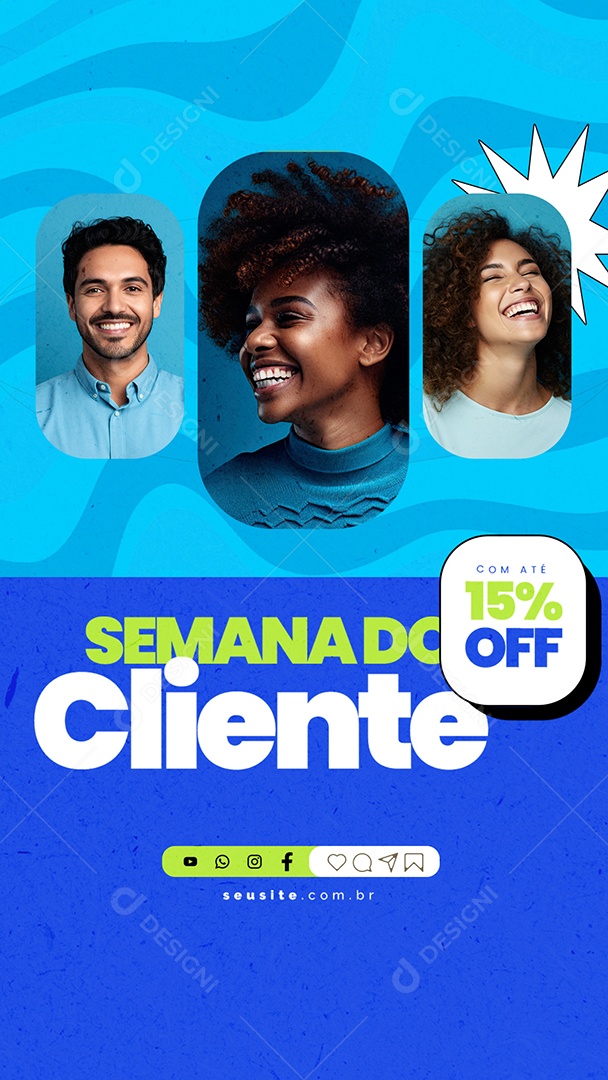 Story Semana do Cliente com Até 15% Off Social Media PSD Editável