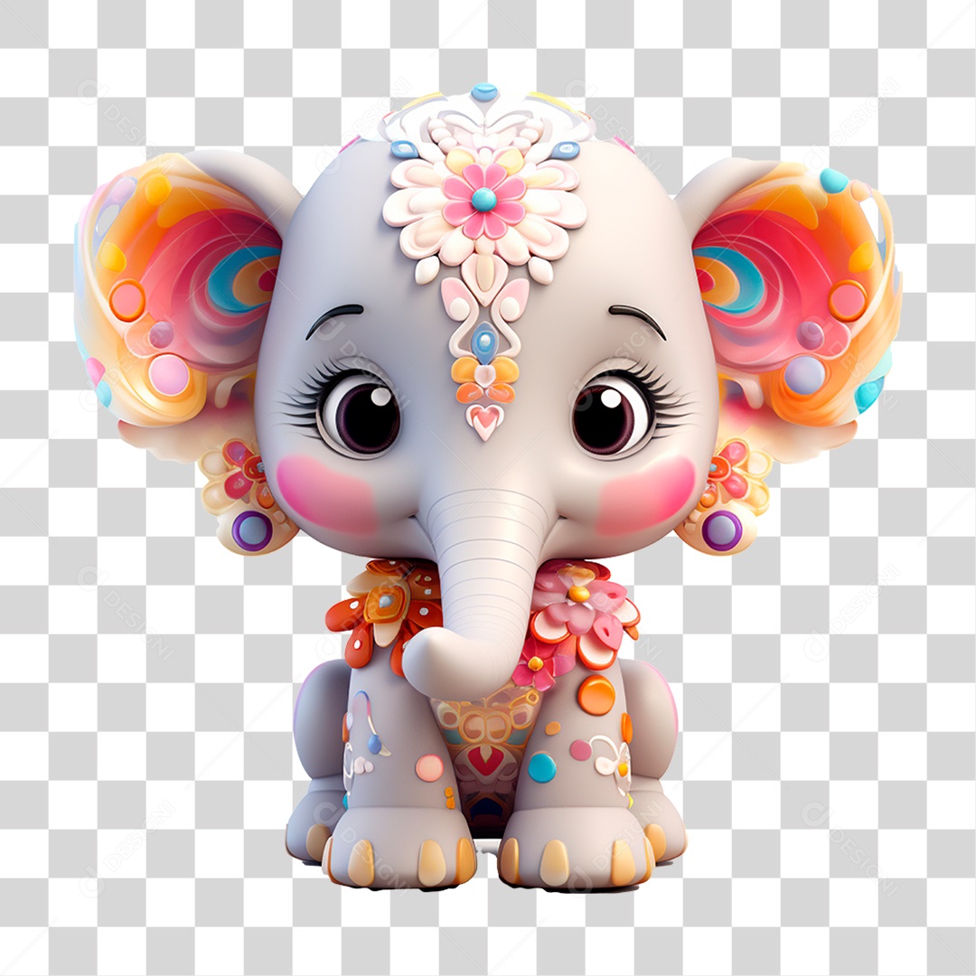 Elefante Filhote com Acessórios PNG Transparente