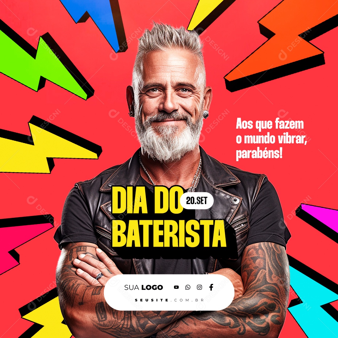 Dia do Baterista Aos que Fazem o Mundo Vibrar Parabéns Social Media PSD Editável