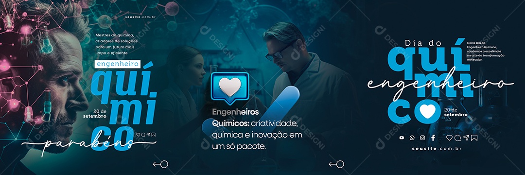 Carrossel Dia Do Engenheiro Químico Criatividade Química e Inovação Social Media PSD Editável