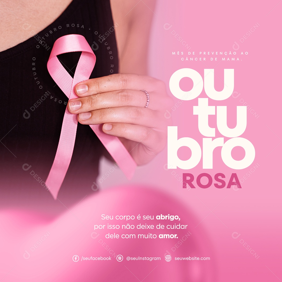 Social Media Seu Corpo é Seu Abrigo Outubro Rosa PSD Editável