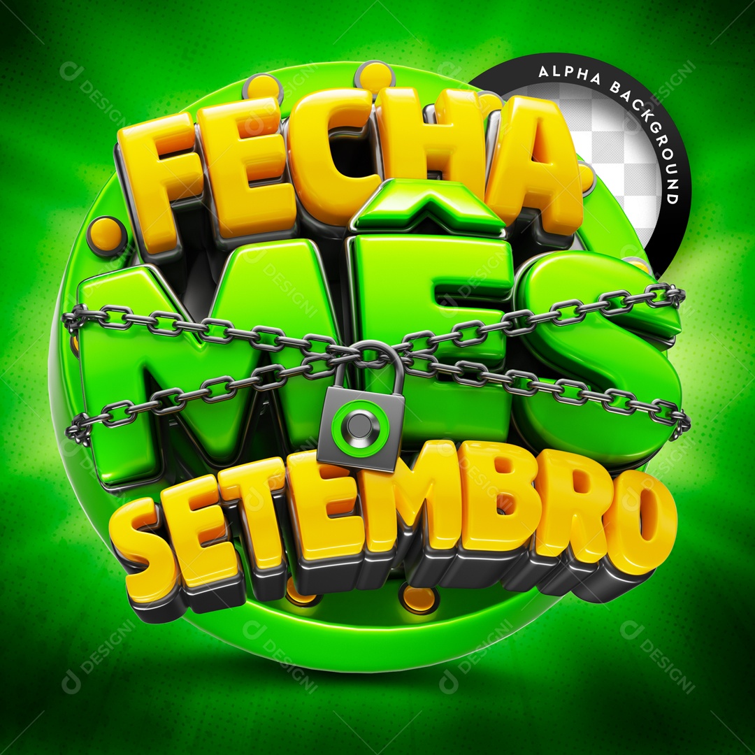 Fecha Mês Setembro Selo 3D Verde Para Composição PSD