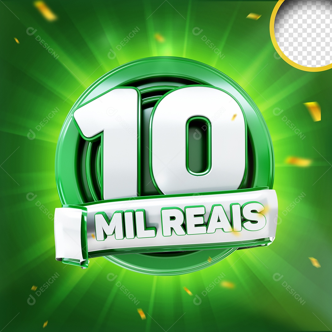 Selo 3D 10 Mil Reais Verde Branco para Composição PSD