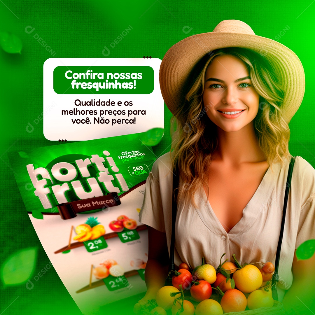 Hortifruti Confira Nossas Fresquinhas Social Media PSD Editável