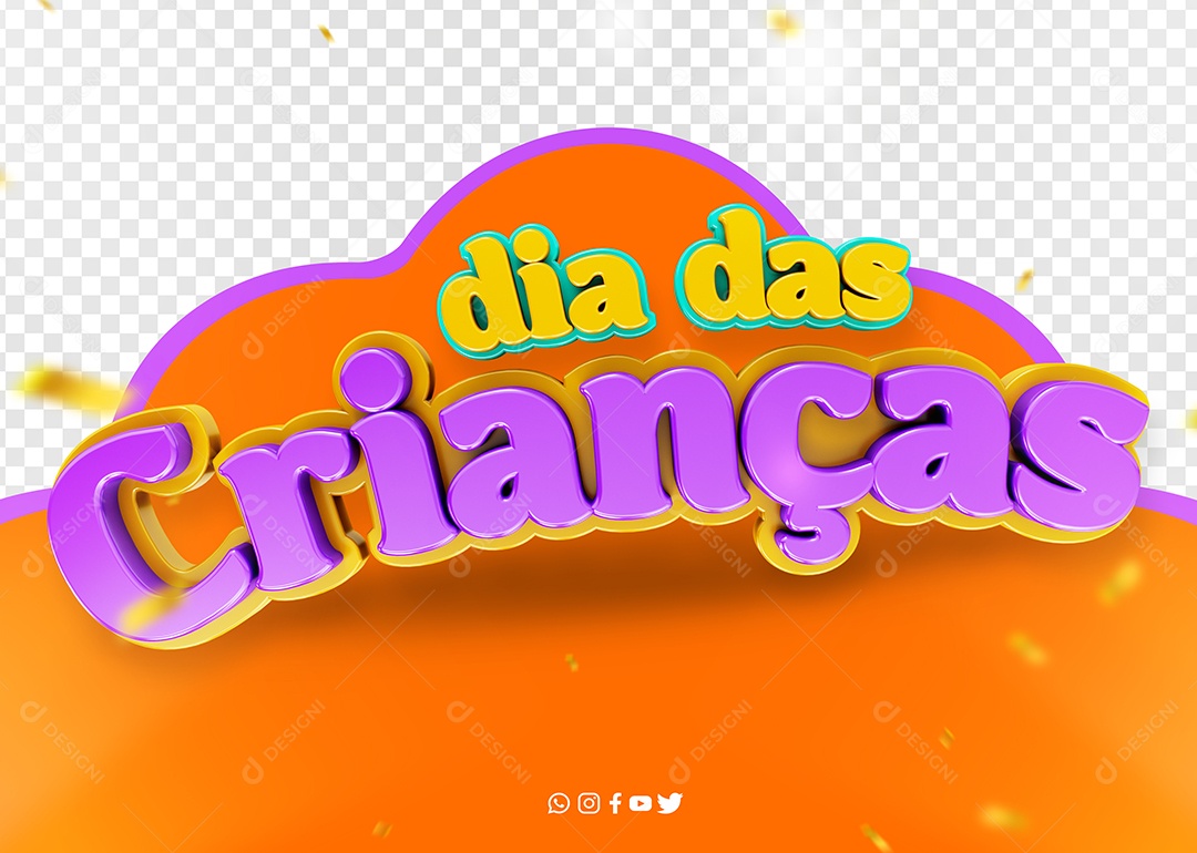 Dia das Crianças Selo 3D Roxo Dourado para Composição PSD