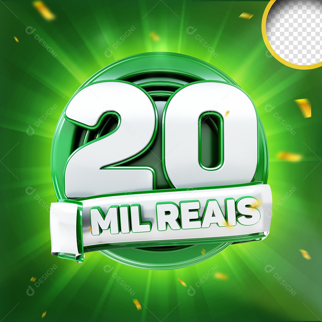 Selo 3D 20 Mil Reais Verde Branco para Composição PSD