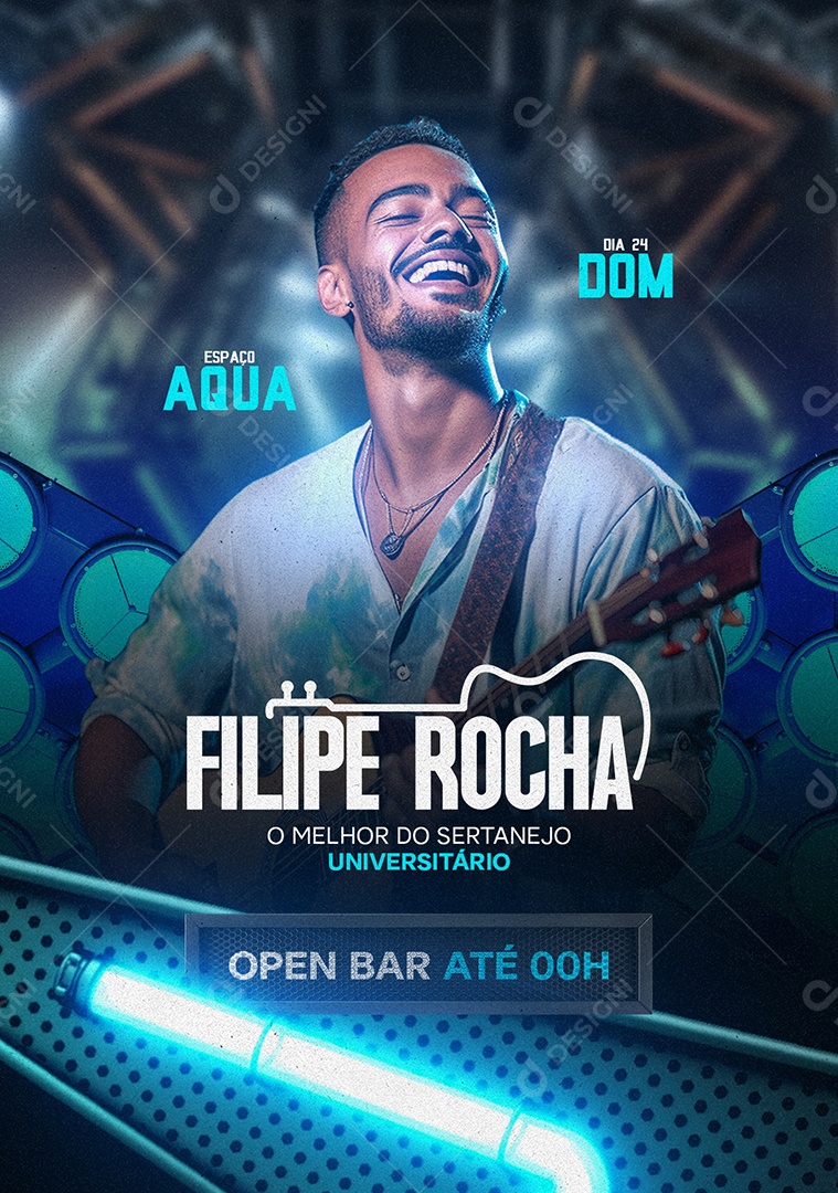 Flyer Filipe Rocha O Melhor Do Sertanejo Universitário Open Bar Até 00H Social Media PSD Editável