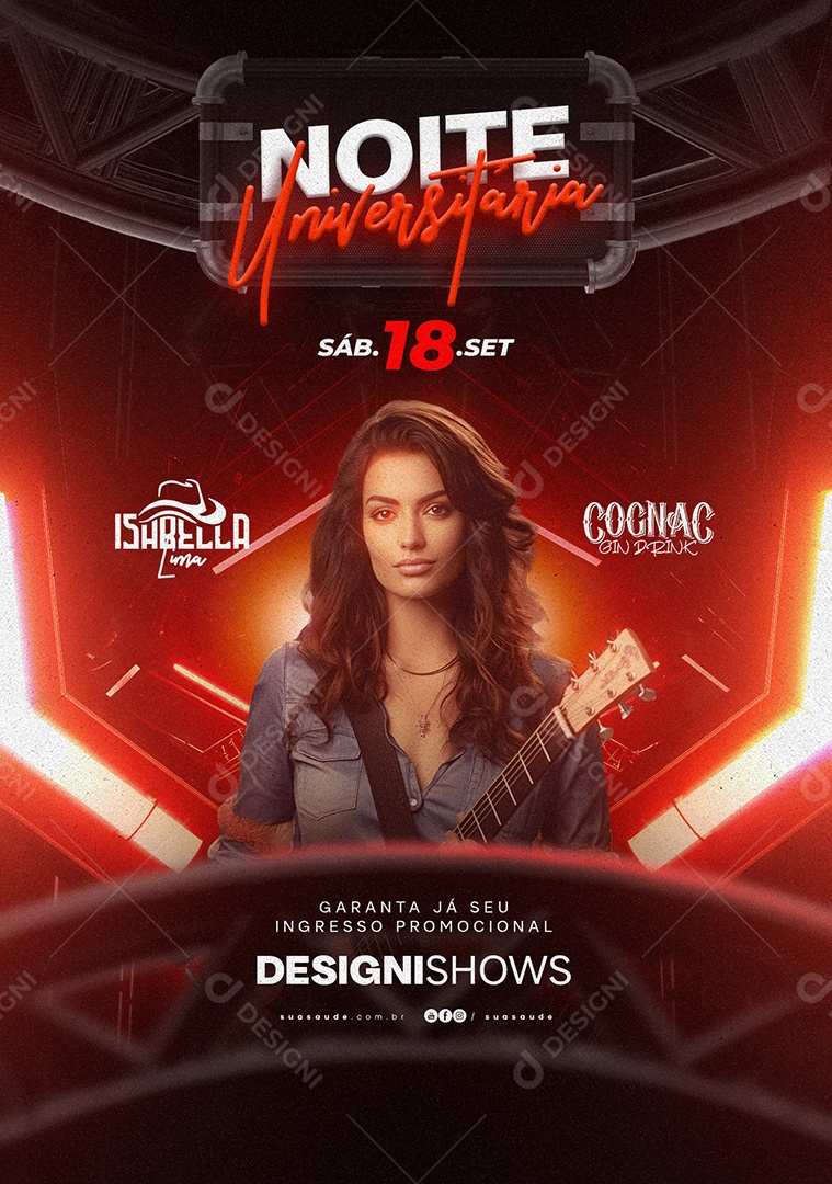 Flyer Noite Universitária Isabella Lima Social Media PSD Editável