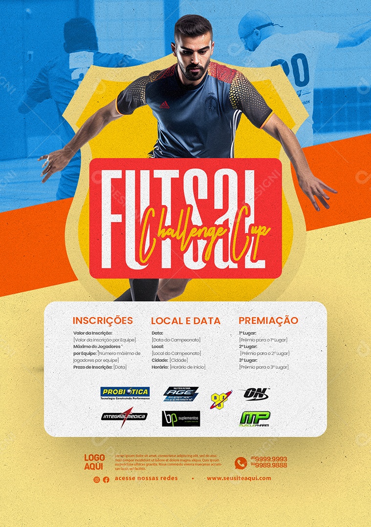 Futsal Challenge Cup Inscrições Premiação Social Media PSD Editável