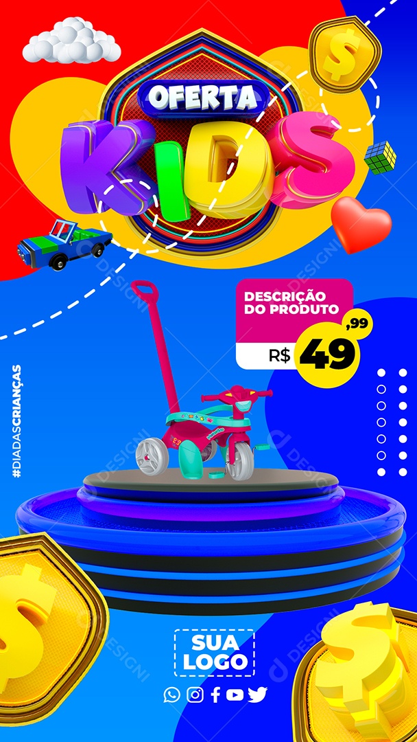Story Oferta Kids Triciclo Infantil do Dia das Crianças Social Media PSD Editável