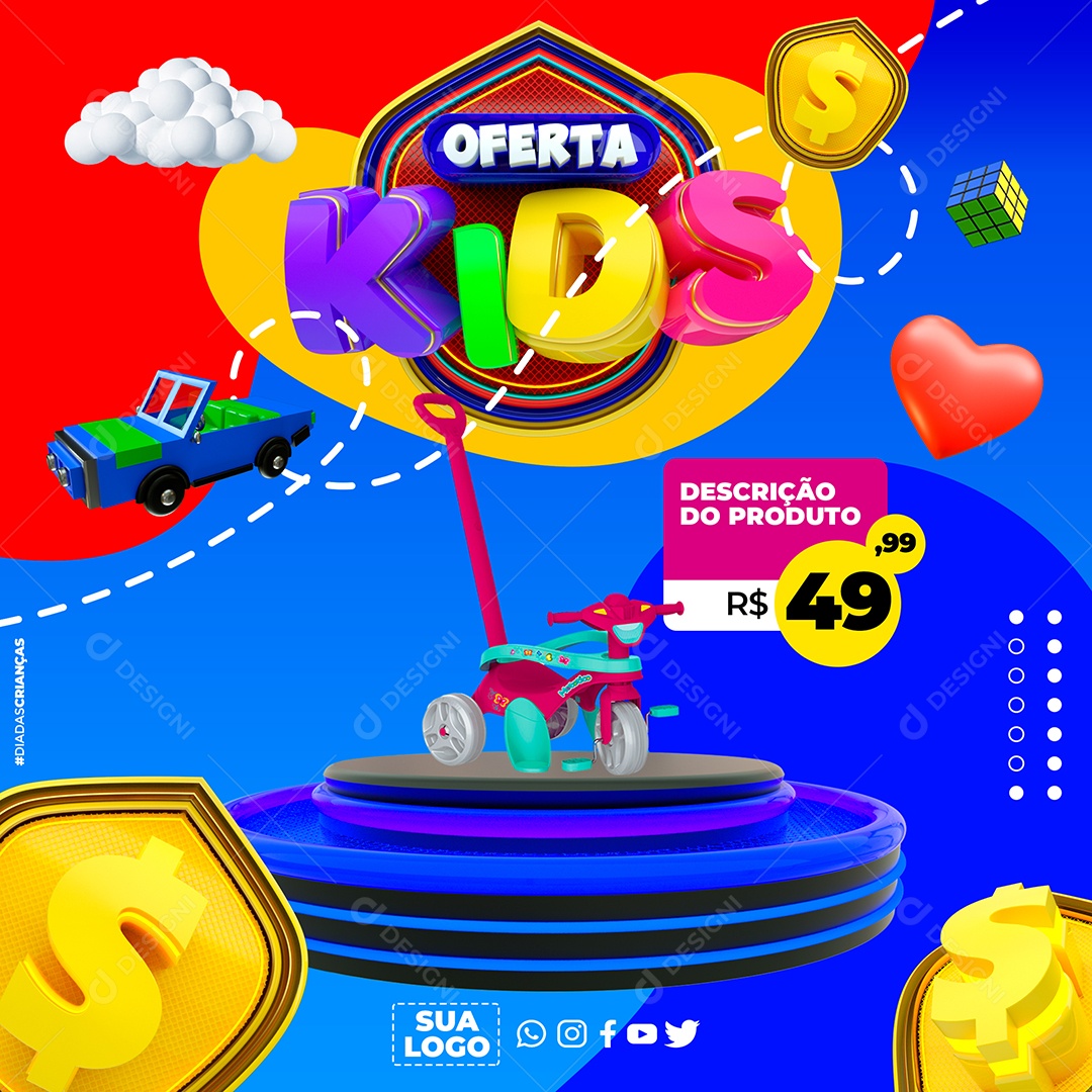 Oferta Kids Triciclo Infantil do Dia das Crianças Social Media PSD Editável