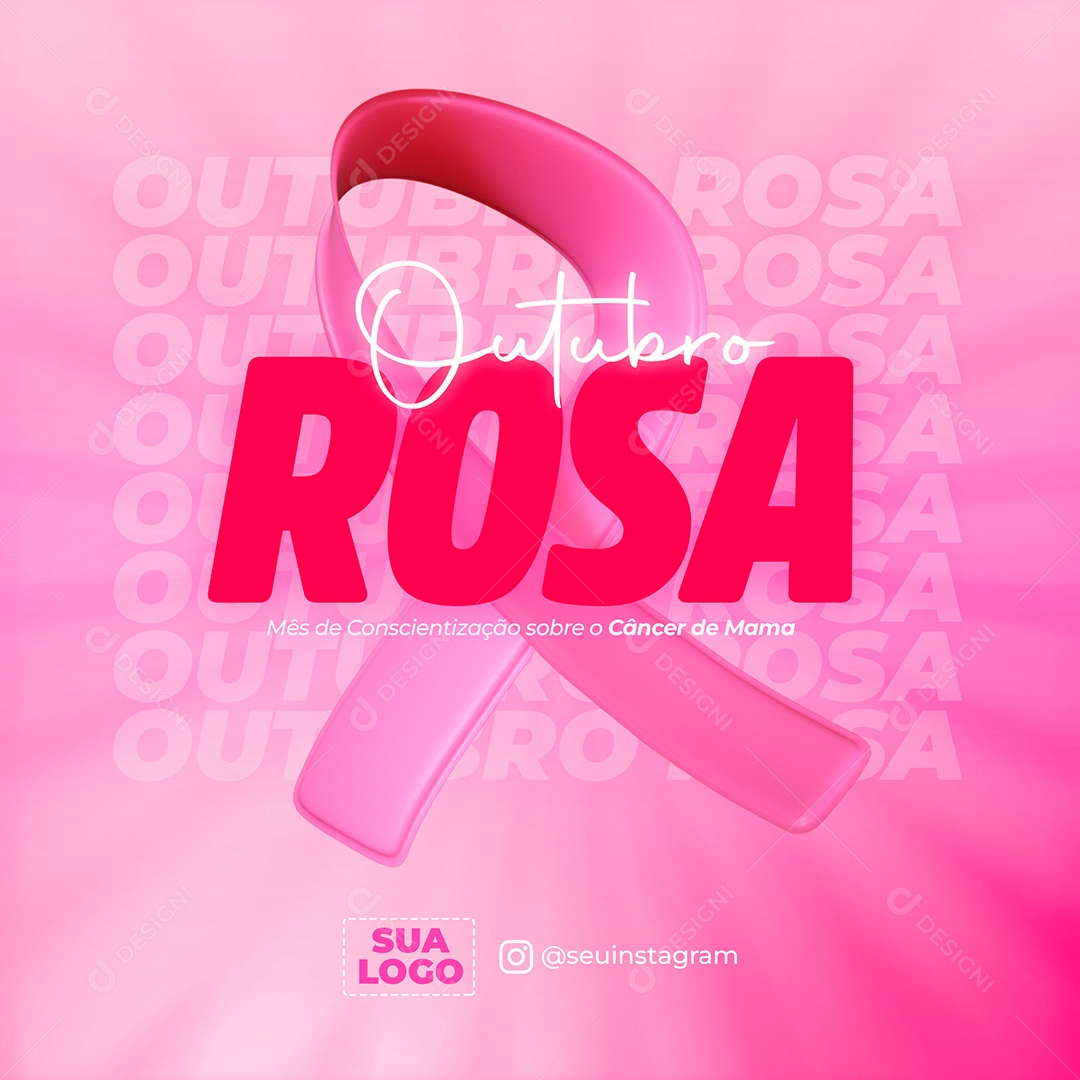 Selo 3D  Fita Outubro Rosa para Composição PSD