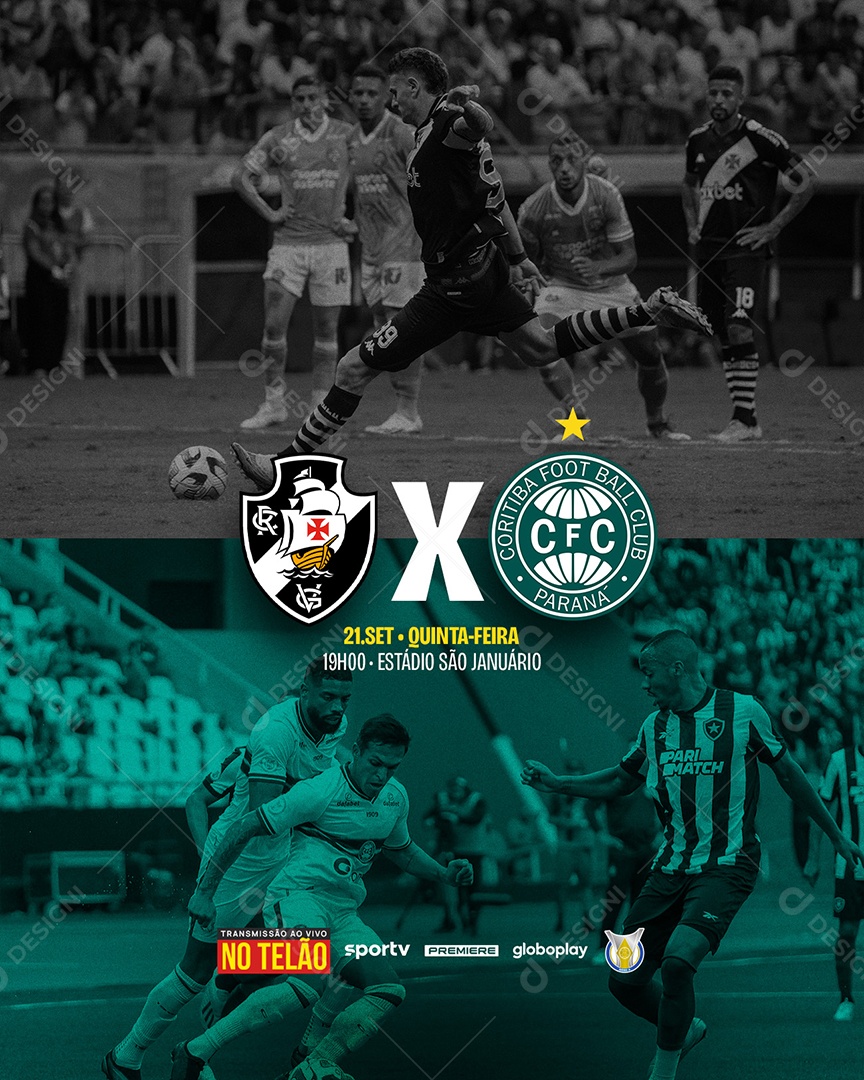 Social Media Flyer Futebol Vasco X Curitiba PSD Editável