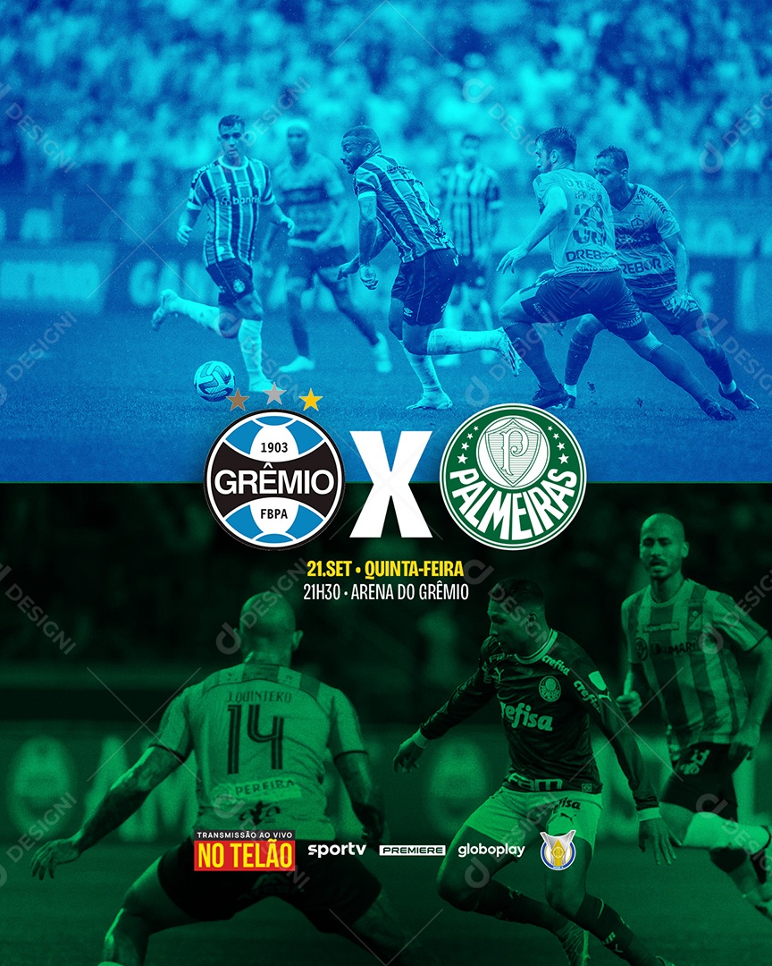 Social Media Flyer Futebol Grêmio X Palmeiras PSD Editável