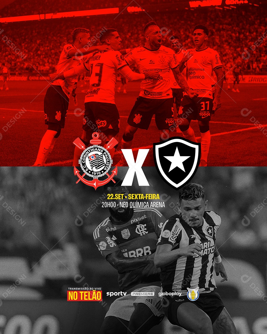 Flyer Futebol Corinthians X Botafogo Social Media PSD Editável