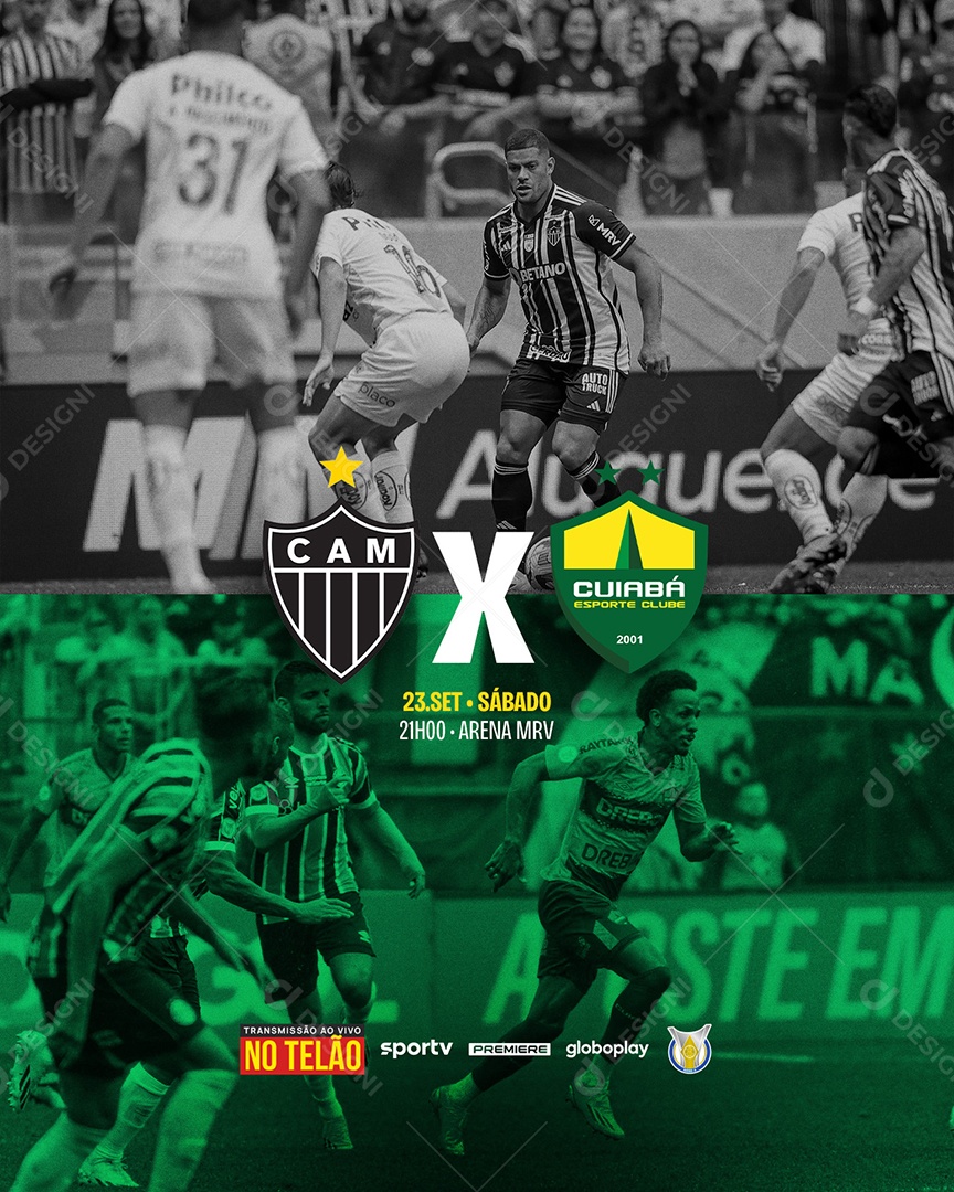 Social Media Flyer Futebol Atlético Mineiro X Cuiabá PSD Editável