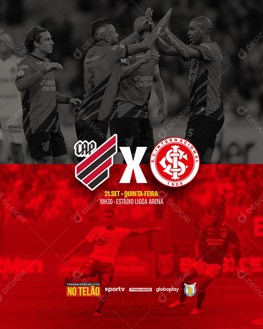 Flyer Atlético Paranaense X Internacional Futebol Social Media PSD Editável