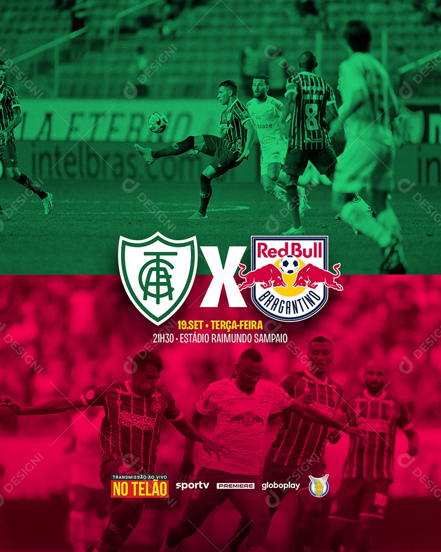 Social Media Flyer Futebol América Mineiro X Red Bull PSD Editável