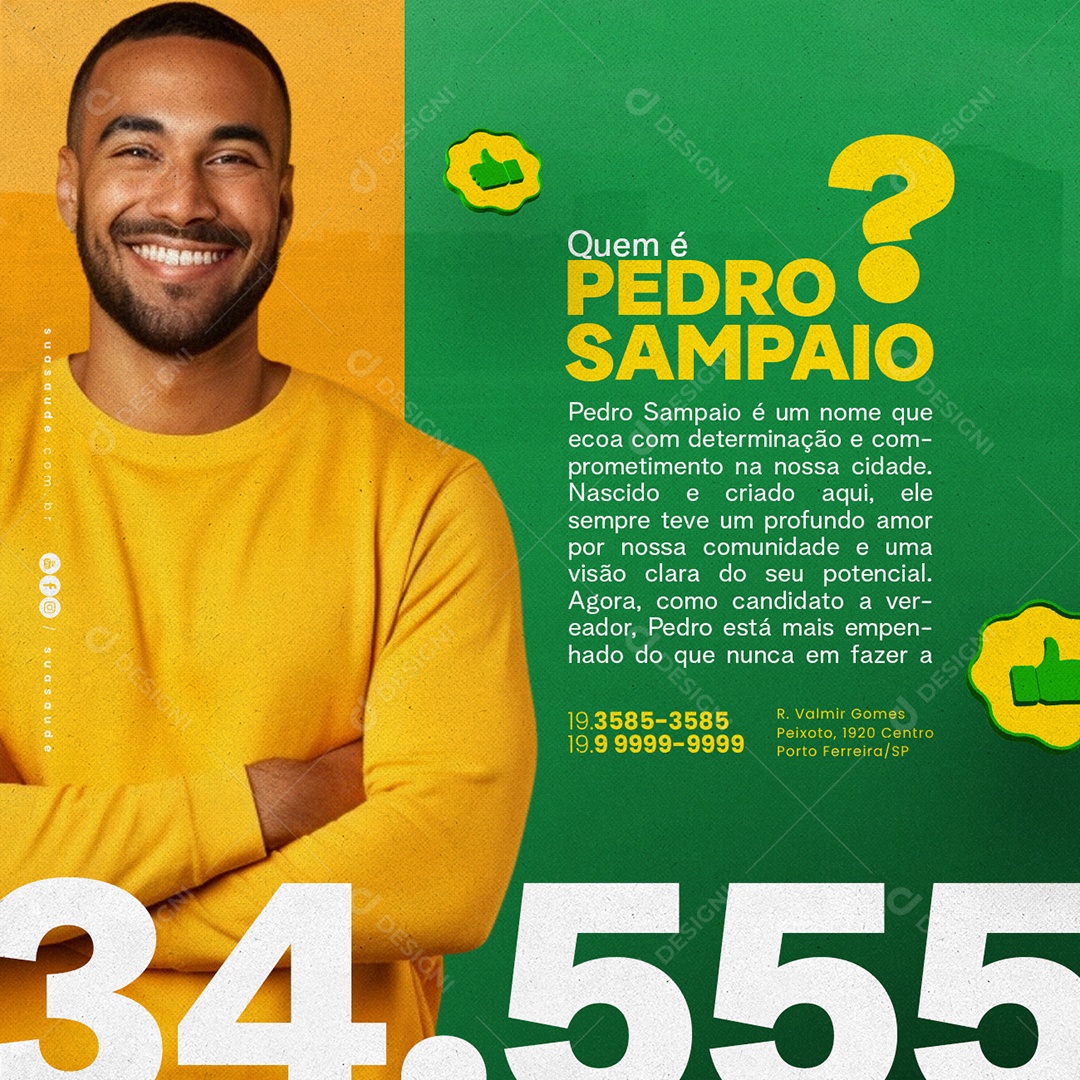 Política Candidato Quem é Pedro Sampaio Social Media PSD Editável