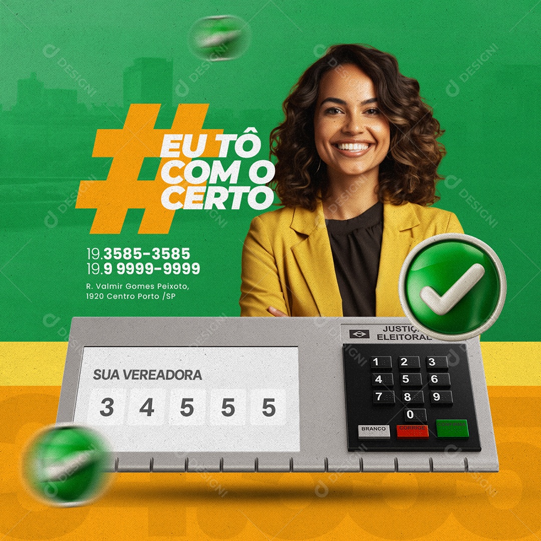 Política Candidata Vereadora Eu Tô com o Certo Social Media PSD Editável