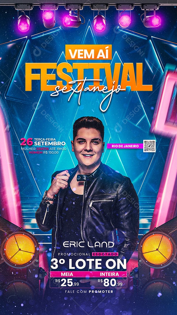 Story Flyer Vem Aí Festival Sextanejo Eric Land Social Media PSD Editável