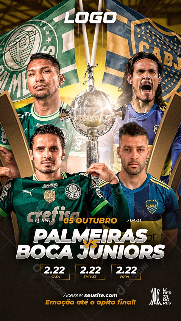Social Media Flyer Story Futebol Palmeiras Vs Boca Juniors PSD Editável