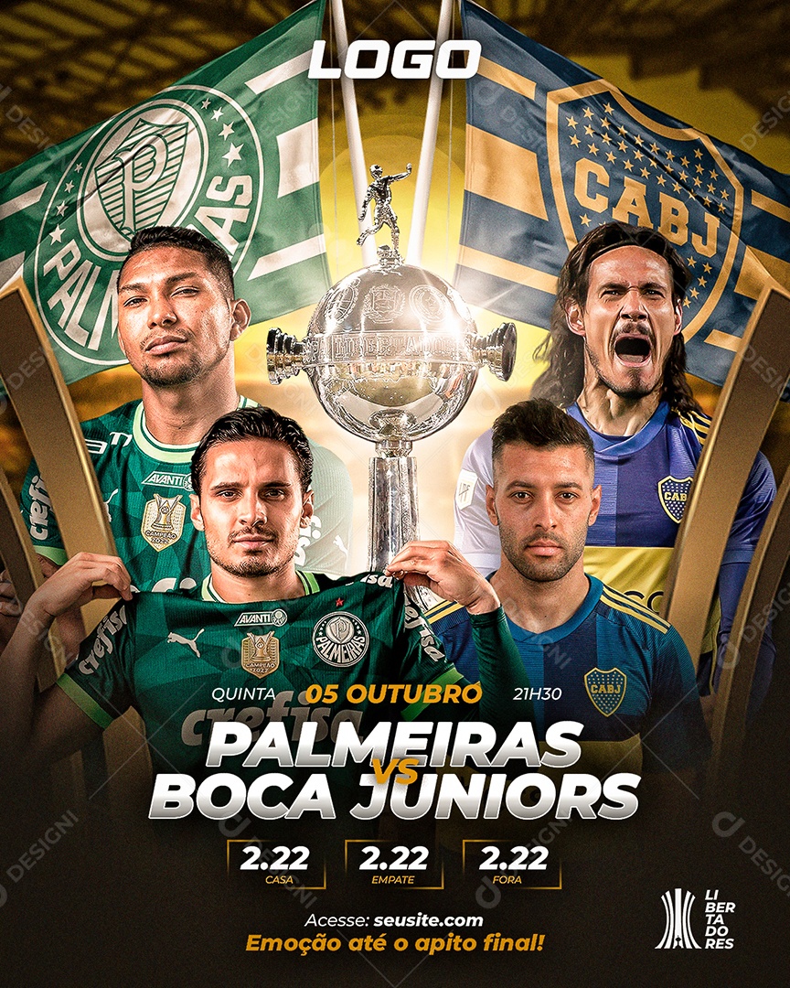 Social Media Flyer Feed Palmeiras Vs Boca Juniors PSD Editável