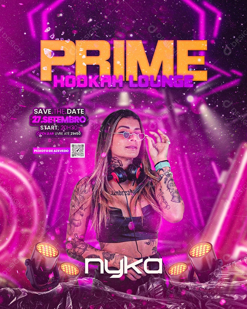 Flyer Prime Hookah Lounge Nyka Social Media PSD Editável