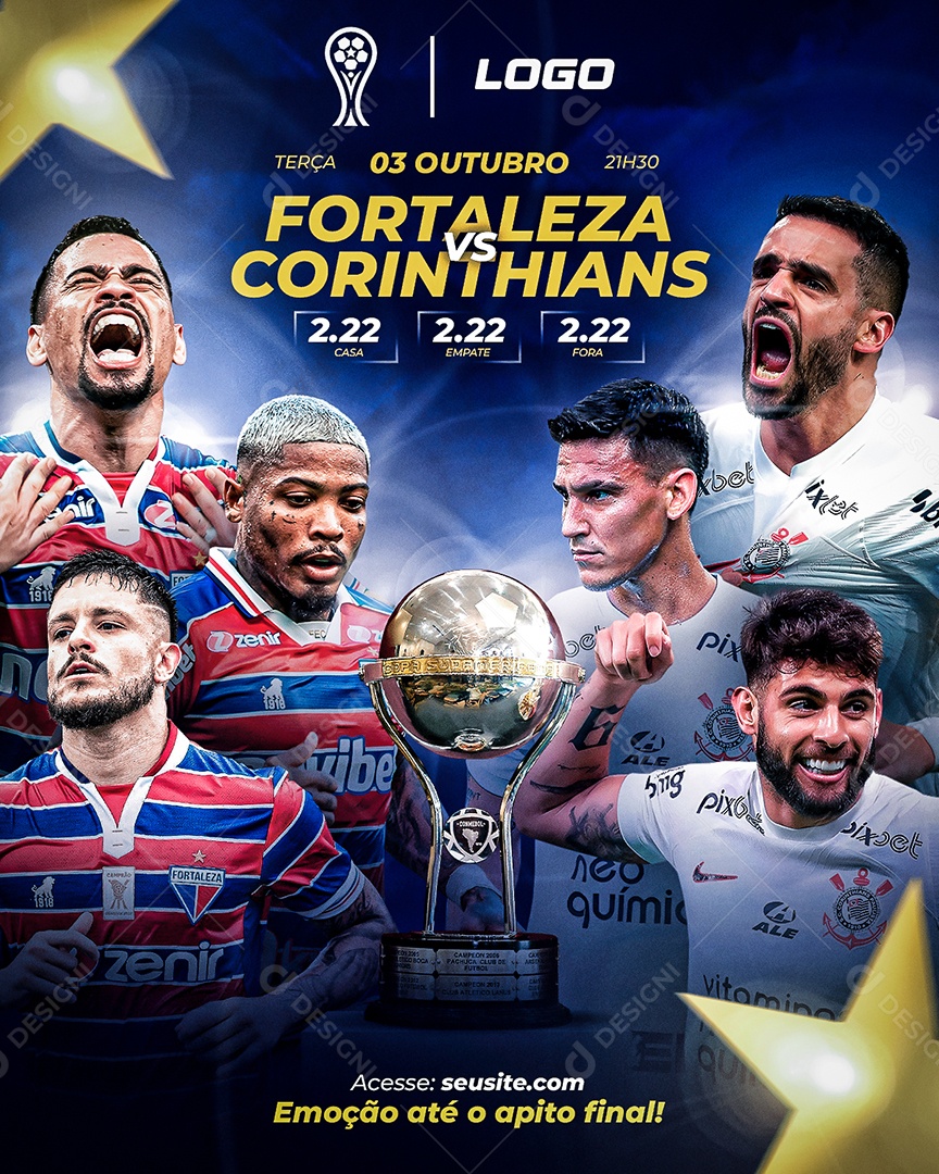 Social Media Flyer Feed Futebol Fortaleza Vs Corinthians PSD Editável