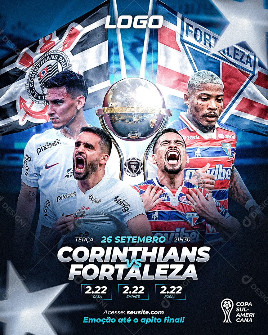 Social Media Flyer Feed Futebol Corinthians Vs Fortaleza PSD Editável